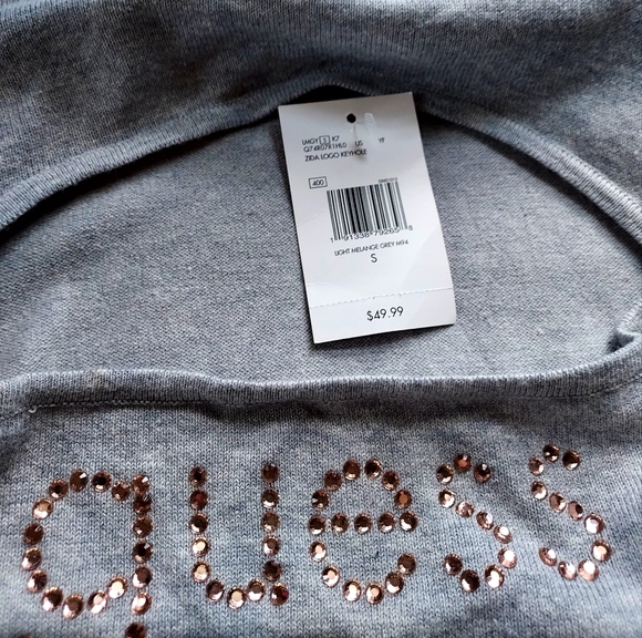 Long Sleeve Mock Cut-Out Jeweled Logo Sweater - Picture 4 of 4
